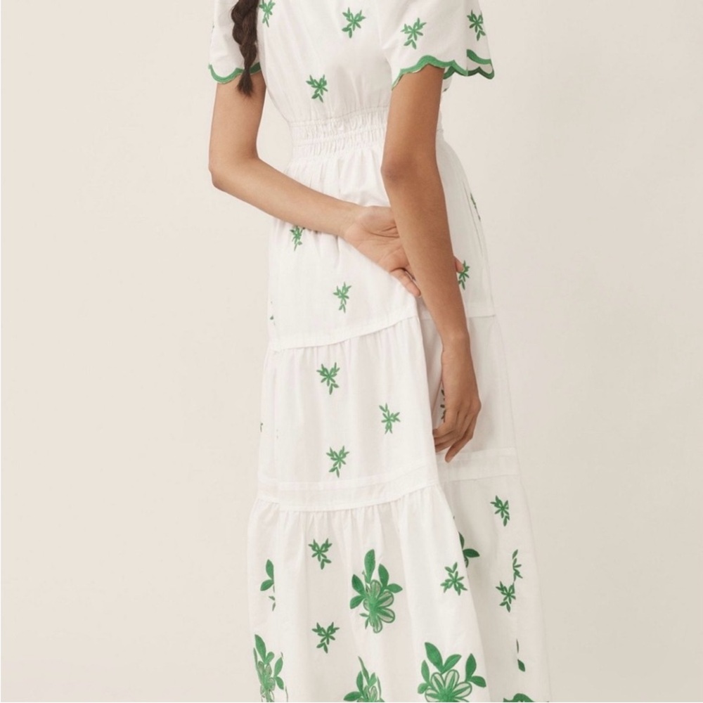 Anthropologie Somerset Collection White Maxi Dress with Green Embroidery - Picture 7 of 11